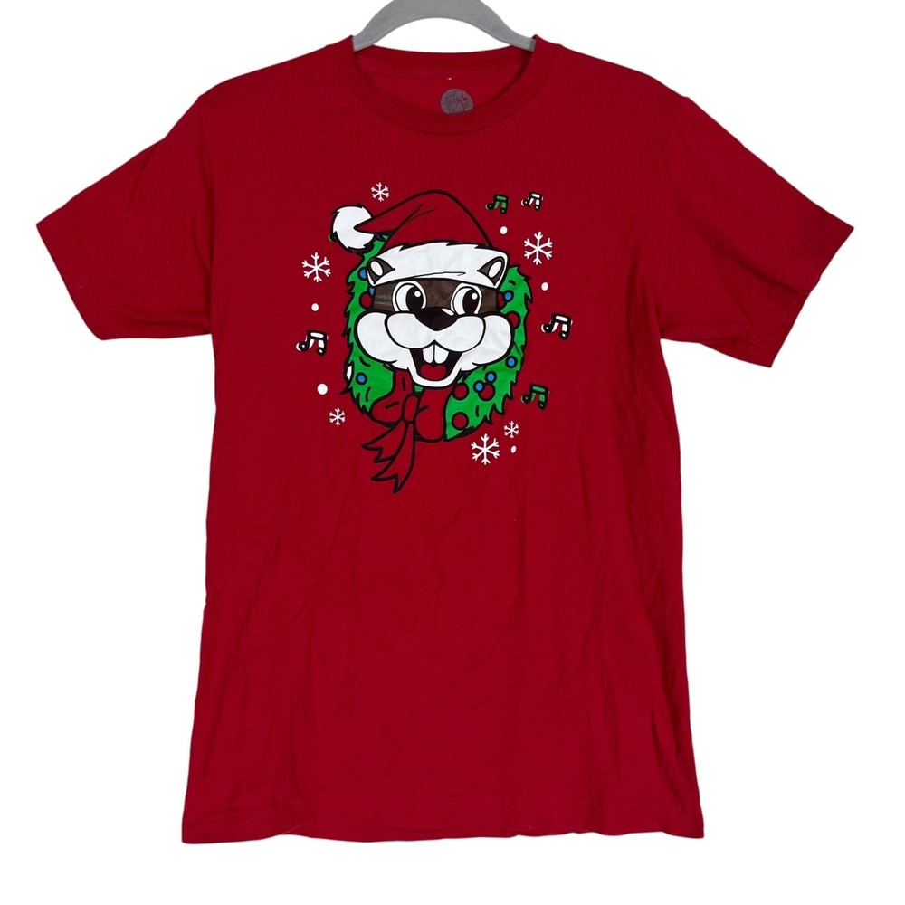 Buc-ee's Shirt Mens Small Red Rockin Around Tree Christmas Tee Back Print